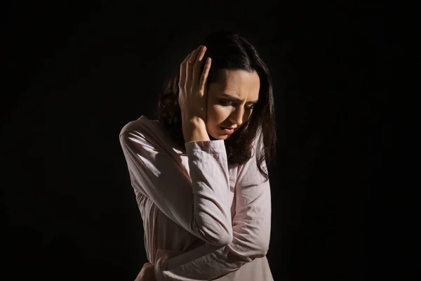 Depressed Young Woman Dark Background — Stock Photo, Image