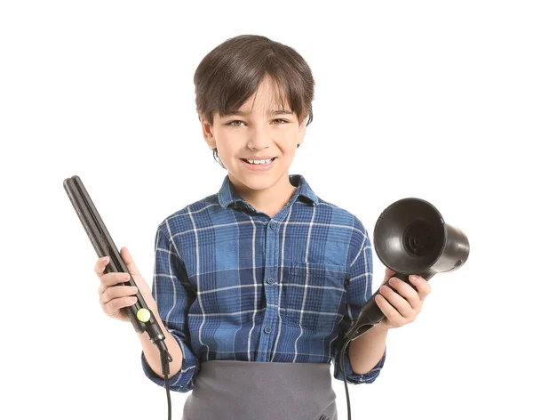 Netter Kleiner Friseur Auf Weißem Hintergrund — Stockfoto