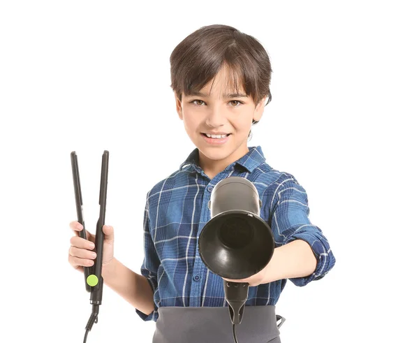 Cute Little Hairdresser White Background — Stock Photo, Image