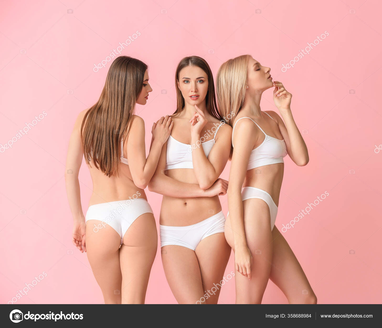Beautiful Young Women Underwear Color Background Stock Photo by ©serezniy  358688984