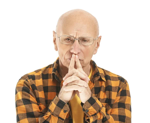 Portrait Sad Elderly Man White Background — Stock Photo, Image