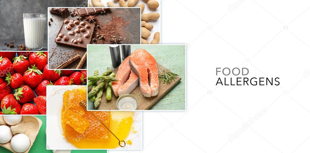 Collage of photos with different allergic food