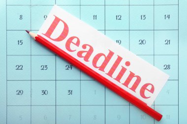 Kelime Deadline ve kalemle takvim, kapat