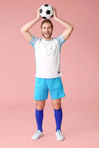 Happy Football Player Color Background — Stock Photo, Image