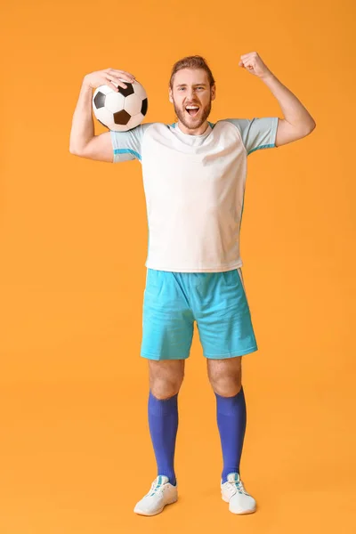 Happy Football Player Color Background — Stock Photo, Image