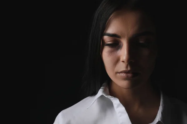 Scared Female Victim Dark Background Concept Violence — Stock Photo, Image