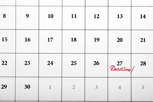 Kalender Mit Markiertem Datum Nahaufnahme Fristkonzept — Stockfoto