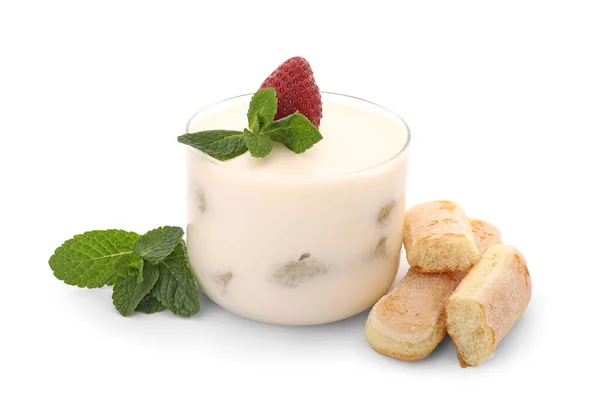 Lekkere Tiramisu Witte Achtergrond — Stockfoto