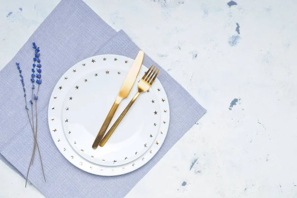 Simple Table Setting White Background — Stock Photo, Image