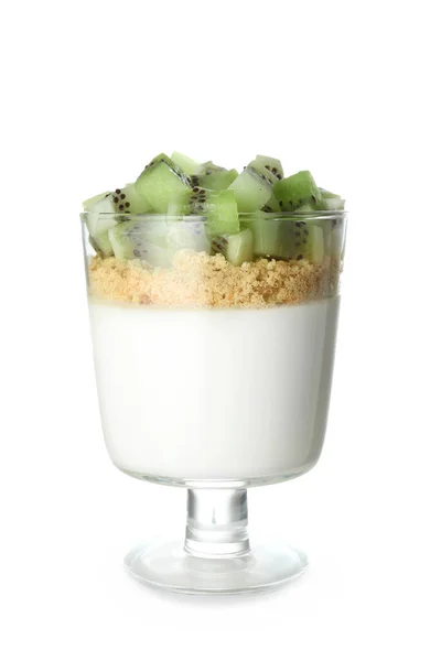 Glass Tasty Panna Cotta White Background — Stock Photo, Image