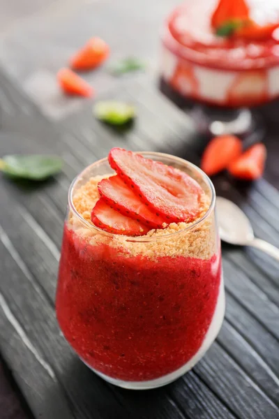 Glass Tasty Panna Cotta Table — Stock Photo, Image