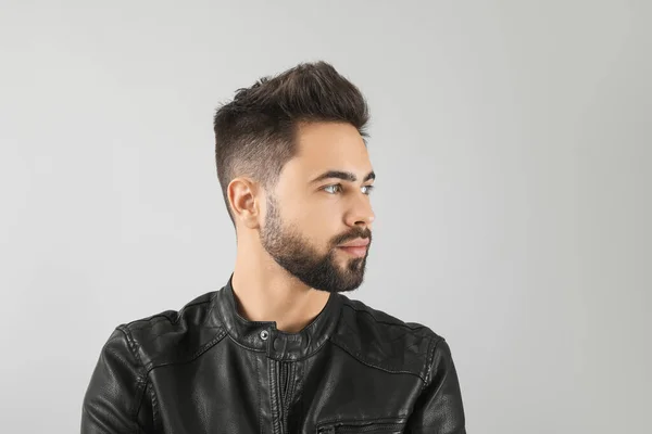 Handsome Man Healthy Hair Light Background — Stock Photo, Image