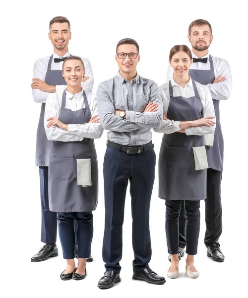 Grupa Kelnerów Nauczycielem Białym Tle — Zdjęcie stockowe