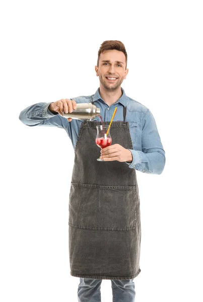 Hezký Muž Barman Bílém Pozadí — Stock fotografie