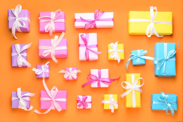 Many Birthday Gifts Color Background — Φωτογραφία Αρχείου