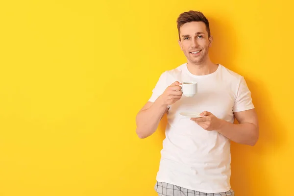 Handsome Man Coffee Color Background — Stock Photo, Image