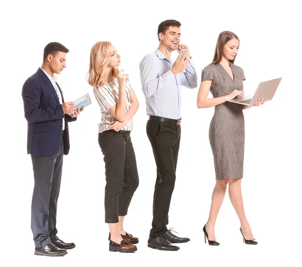 Young Business People Waiting Line White Background — Stock Photo, Image