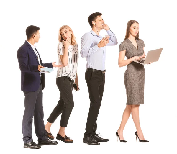 Young Business People Waiting Line White Background — Stock Photo, Image