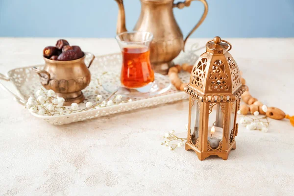 Muslim Lamp Tea White Table — Stock Photo, Image