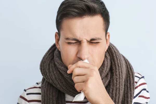 Coughing Young Man Light Background — Stock Photo, Image