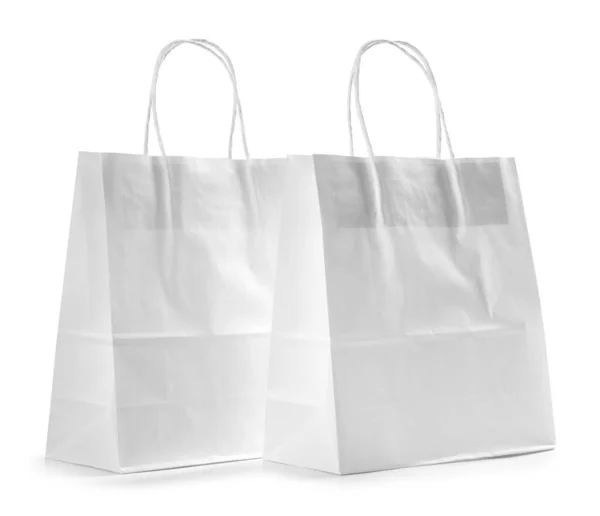 Papieren Boodschappentassen Witte Achtergrond — Stockfoto