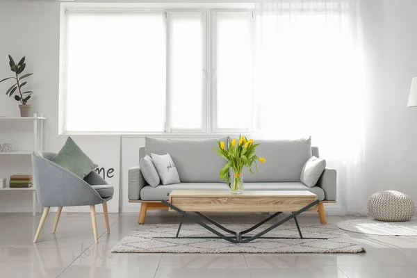 Interiér Moderní Obývací Pokoj Pohodlnou Rozkládací — Stock fotografie