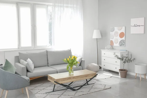 Interieur Eines Modernen Wohnzimmers Mit Bequemem Sofa — Stockfoto