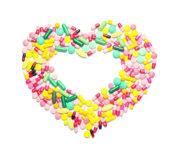 Heart Made Pills White Background — Stock Photo, Image