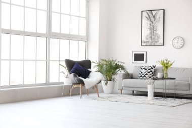 Rahat kanepesi olan modern bir oda.