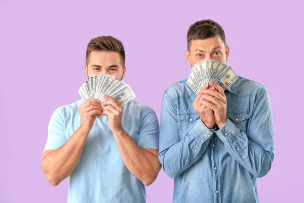 Emotional Men Money Color Background — Stock Photo, Image