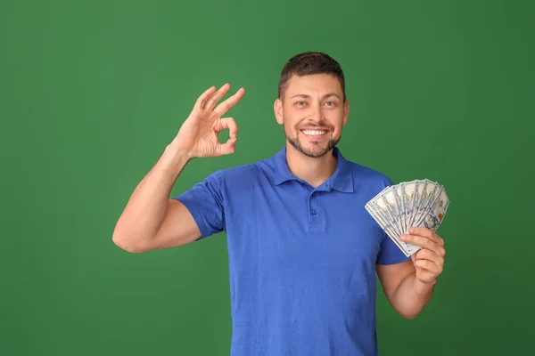 Happy Man Money Color Background — Stock Photo, Image