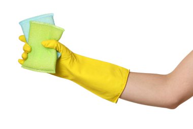 Beyaz arka planda temizlik süngeri olan hademe