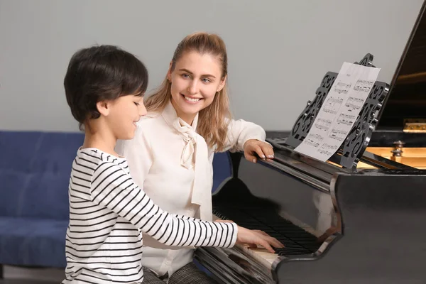 Private Music Teacher Giving Piano Lessons Little Boy — Stock Photo, Image
