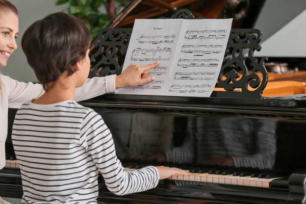 Private Music Teacher Giving Piano Lessons Little Boy — Stockfoto