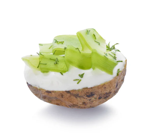 Tasty Baked Potato Sour Cream White Background — Stock Photo, Image