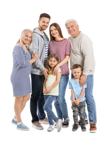 Retrato Familia Grande Sobre Fondo Blanco — Foto de Stock