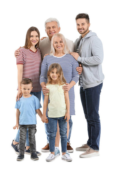 Portrait of big family on white background