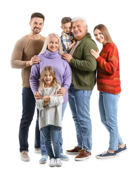 Retrato Familia Grande Sobre Fondo Blanco — Foto de Stock