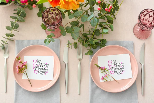 Beautiful Table Setting Mother Day Dinner — Stock Photo, Image