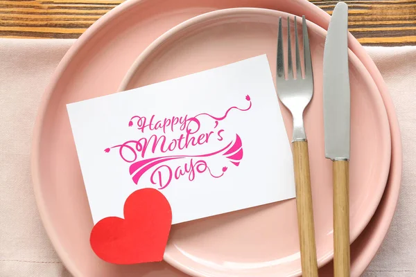 Table Setting Card Mother Day Dinner Closeup — Stock Photo, Image