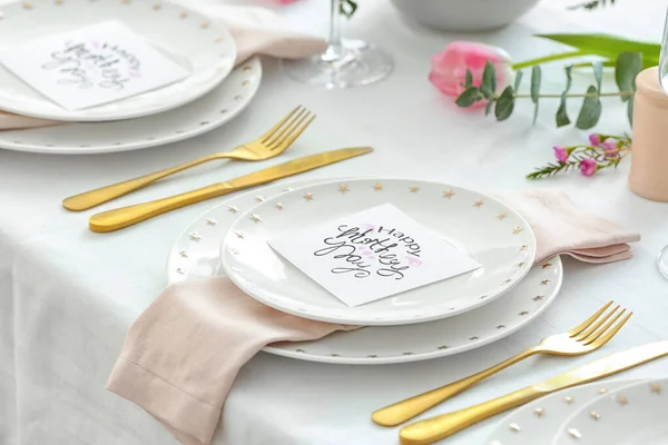 Beautiful Table Setting Mother Day Dinner — Stock Photo, Image