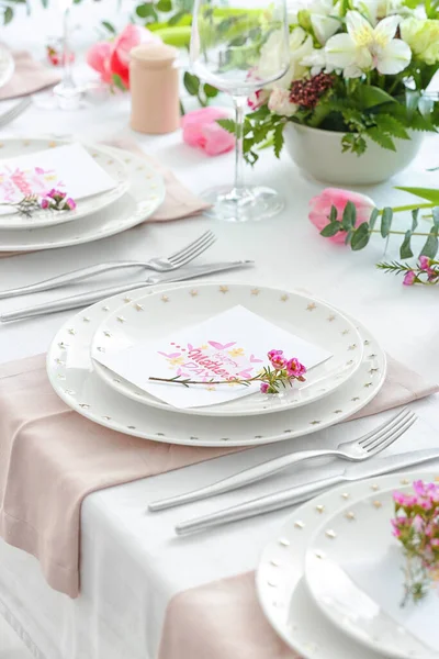 Beautiful Table Setting Mother Day Dinner — Stock Photo, Image