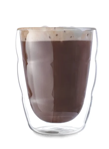 Glas Warme Chocolademelk Witte Achtergrond — Stockfoto