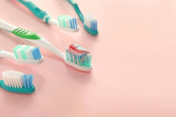 Tooth Brushes Paste Color Background — Stock Photo, Image