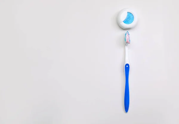 Tooth Brush Paste Dental Floss White Background — Stock Photo, Image