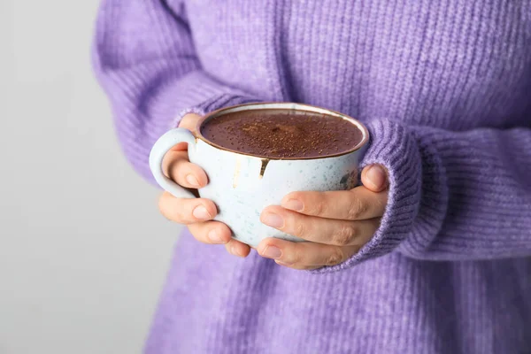 Femme Avec Tasse Chocolat Chaud Gros Plan — Photo