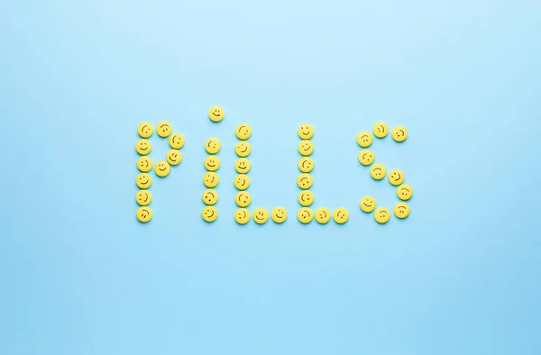 Pills Drawn Faces Color Background — Stock Photo, Image