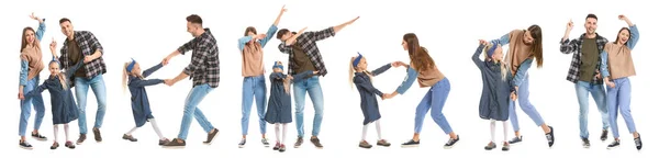 Conjunto Família Dança Fundo Branco — Fotografia de Stock