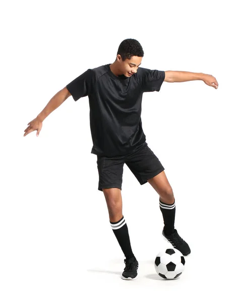 Junger Afroamerikanischer Football Spieler Auf Weißem Hintergrund — Stockfoto