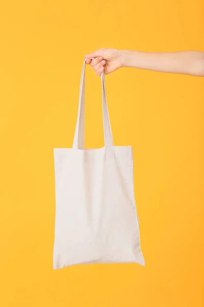 Female Hand Eco Bag Color Background — Stock Photo, Image